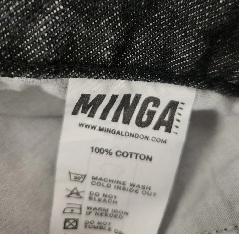 Minga London Bones Black Washed Denim Jeans Skeleton Print Wide Baggy Leg SZ 36 - Picture 13 of 16
